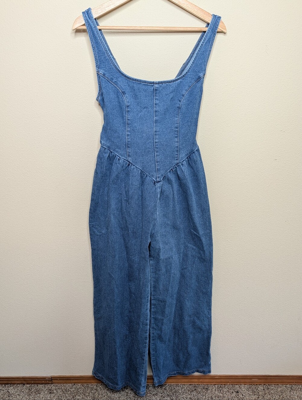 Fashion Nova Denim Wide Leg Jumpsuit Corset‎ Bodice Tie Waist Size Medium